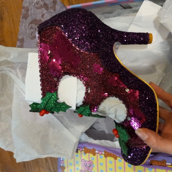 New PURPLE GLITTER, SEQUINS HEELS, HOLLY JOLLY, IRREGULAR CHOICE, size 10/11, 42 - Picture 7 of 9